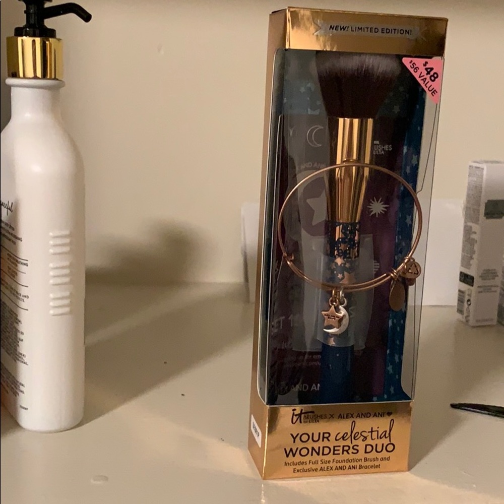 Alex and Ani bracelet and IT foundation brush